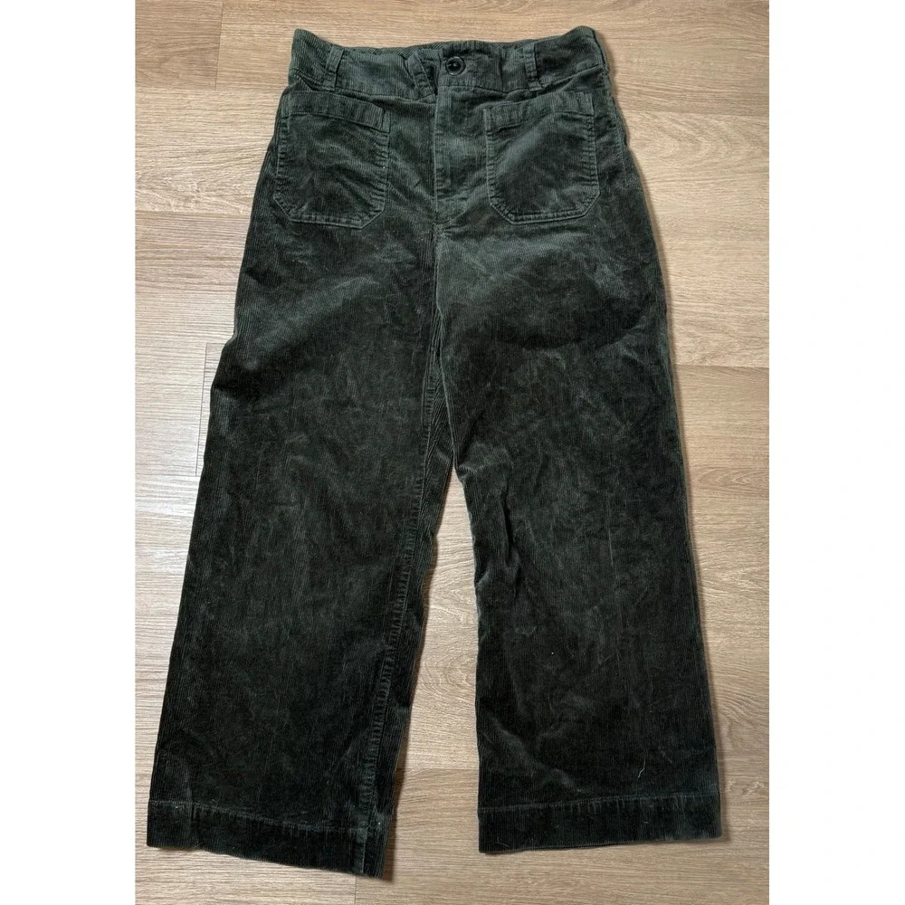 Maeve Anthropologie Colette Cropped Corduroy Pants 29 Green Wide Leg Vtg Soft - Picture 1 of 6